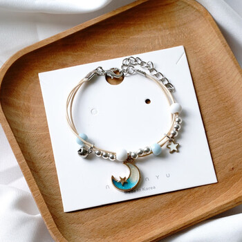 学生闺蜜手链女小众设计姐妹友谊信物二人款一对森系铃铛手饰 月亮