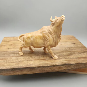 小叶黄杨木雕手把件男士 牛气冲天斗牛把玩件 木制摆件工 11*3.3*9cm