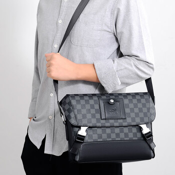 酷奇袋鼠kuqidaishu牛皮邮差包男士单肩斜挎包潮牌时尚大容量横款牛皮