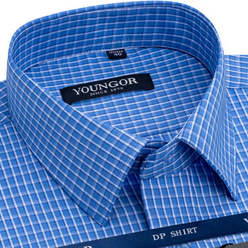 雅戈店衬衫男短袖商务正装中年男士职业条纹棉衬衣免烫22305蓝格43码