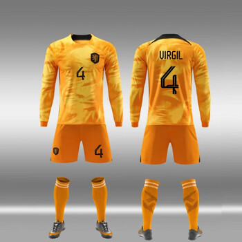 长袖足球服套装梅西训练服定制一件订做 22-23荷兰主场长袖4号范戴克