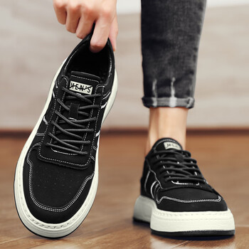 semckarr秋季板鞋男款新款百搭皮面复古学生潮牌潮流休闲运动鞋男黑色