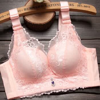 加厚小胸聚拢收副乳文胸蕾丝聚拢内衣女调整型胸罩虾红色单件75a34a