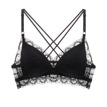 【官方旗舰店】都市丽人文胸无钢圈新三角杯蕾丝美背女士内衣 黑色