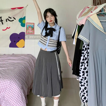 abfv春秋天初中生高中生少女撞色卫衣时尚套装学院甜美衬衫上衣穿搭高