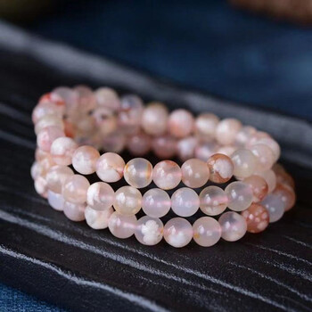 天然樱花玛瑙手链女散珠玻璃体水晶玛瑙转运珠子网红手饰手串6mm三圈