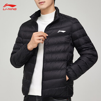 李宁羽绒服男冬季2023新款轻薄短款鸭绒立领保暖休闲外套运动服黑色xl