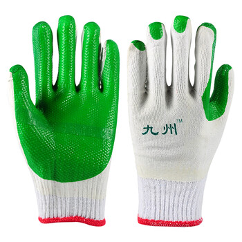防割手套线胶手套劳保手套涂胶耐磨九州约巢 绿色   12双 九州品牌 xl