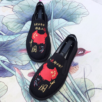 网红中国风刺绣布鞋男豆豆牛筋底社会人青年快手一脚蹬民族风绣花