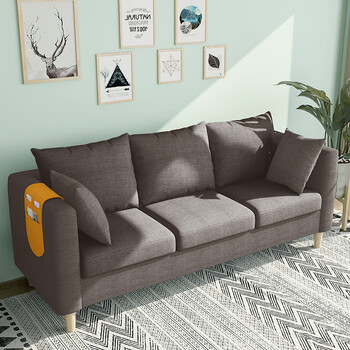 出租房双人北欧简约现代三人简易布艺沙发咖啡色全套可拆洗单人位72cm