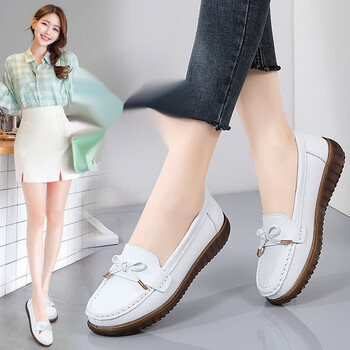 冰玉丰姿妈妈鞋皮鞋牛皮软底春秋款单鞋舒适豆豆鞋子小白鞋护士鞋女夏