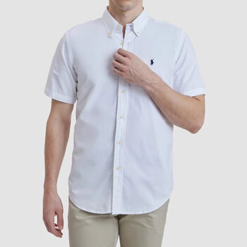 ralphlauren拉夫劳伦男士牛津纺短袖衬衫纯棉保罗polo衬衣上衣白色