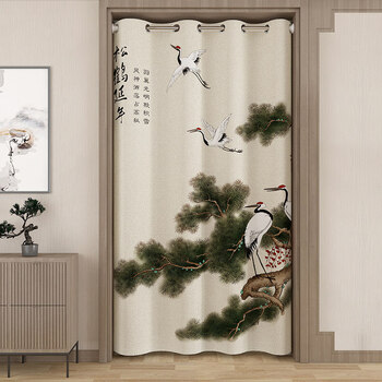 空调房间隔帘 门帘卧室隔断帘中式布艺窗帘免打孔厨房遮挡帘子过道