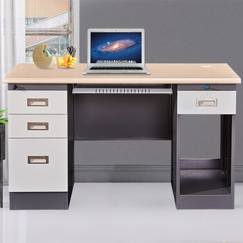 4米二屉桌三屉桌 深灰白套色电脑桌 1400x700x760