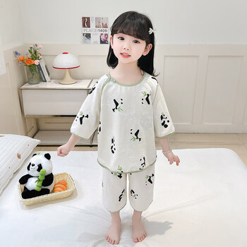 浪莎女童睡衣夏季冰丝薄款短袖儿童小女孩绵绸空调服家居服中国风套装