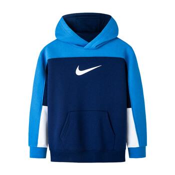 nike耐克儿童装秋冬新款加绒连帽保暖卫衣男休闲长袖上衣深蓝色7