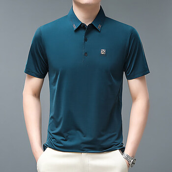 以以官方夏季新款男士休闲免烫无痕感翻领短袖t恤哈青xl