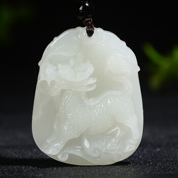 墨韵和田玉白玉麒麟吊坠男士女款玉石玉佩玉坠挂件一物一证手工雕刻