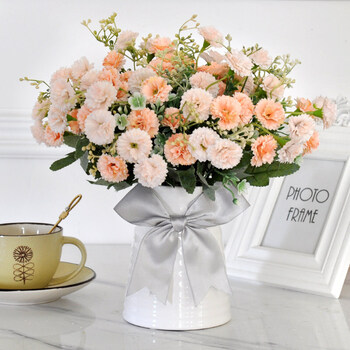 花艺花瓶绢花塑料花小清新盆栽装饰花抖音 康乃馨4束 牛奶瓶(香槟)