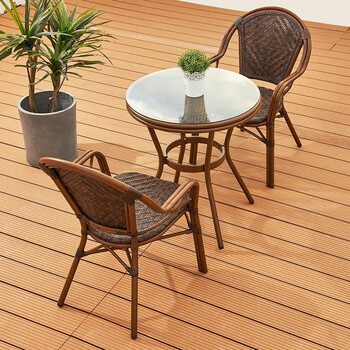 野人谷户外桌椅 阳台桌椅藤椅三件套休闲桌椅庭院露天小茶几花园室外