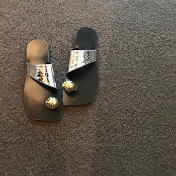 珍柯套趾拖女士夹角夹脚夹趾拖鞋女夏季外穿时尚凉鞋方头一字平银色38