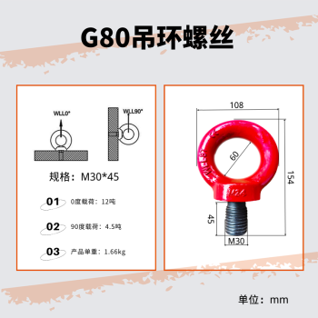 G80合金钢高强起重吊环螺丝螺栓吊点模具吊耳螺钉吊具M30M6M24M18 M30*45（12吨 牙距3.5）