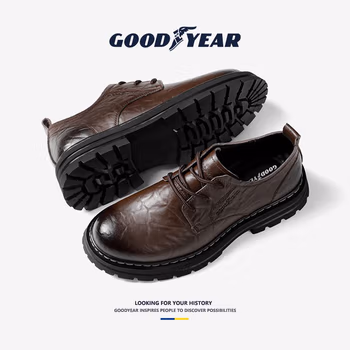 

固特异（Goodyear）皮鞋男夏季2023新款真皮透气商务休闲鞋英伦舒适软底黑色休闲皮鞋 暗棕色 43