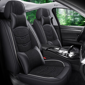 睿斯蒙迪欧翼虎汽车坐垫四季通用全包夏季亚麻座套黑色皮麻豪华版五座