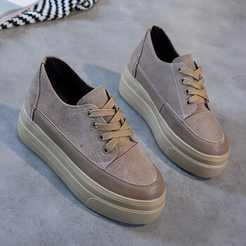 yingfeiprinces品牌真皮内增高女鞋秋新款黑色网红厚底运动鞋韩版百搭