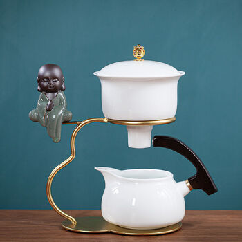 精选白瓷盖碗懒人全半自动茶具套装家用客厅整套小套装办公室功夫茶具