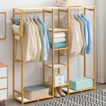 木马人家用卧室衣柜出租房简易收纳衣架衣橱现代简约多层实木布衣柜