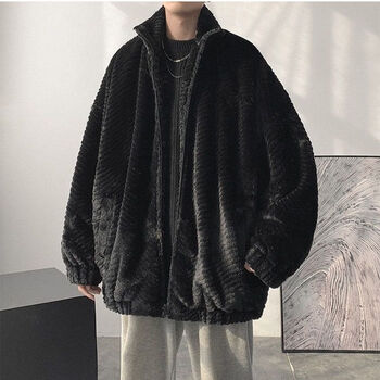 萃靓冬天衣服男外套加棉加厚兔毛绒棉衣羔宽松s冬季士保暖棉袄加绒暖