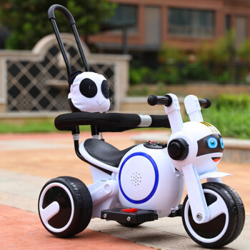 洛欧辰儿童电动摩托车三轮车充电1-2-3-4-5岁男女孩小孩宝宝玩具车可坐人儿童带灯光音乐电动车 白色（推把+护栏+离合电机）