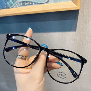 阖萱无度数眼镜女学生韩版小红书超轻防蓝光大框圆框无度数平光镜眼镜