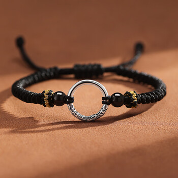 爱檀坊2023新款银手链男925平安扣手链感生士潮编织手绳友本命年礼物