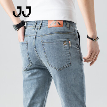 香港jj牛仔裤男夏季薄款修身直筒韩版潮流水洗怀旧弹力