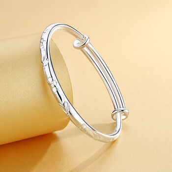 日日缘足银手镯999干足银简约时尚活口可调节送女友妈妈礼物锦上添花