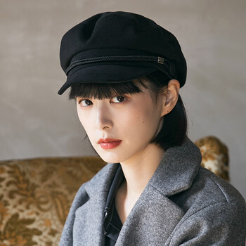 玛芮百利mauropoli海军帽女秋冬新款日系韩版百搭短檐鸭舌帽黑色女士