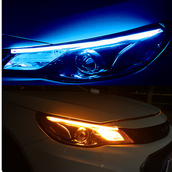 汽车led导光条日行灯流水带转向泪眼灯改装通用大灯装饰灯条 30cm深蓝