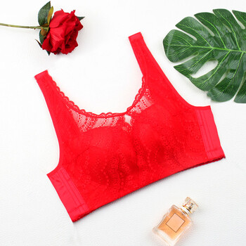 小胸全罩杯镂空蕾中厚款聚拢文胸抹胸无钢圈女内衣宽带新品 红色 75b