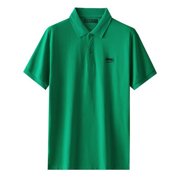 保罗t恤衫2021夏季凉爽舒适弹力半袖纯棉翻领纯色中青年男上衣 绿色 m