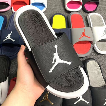 乔丹(qiaodan)飞人男拖鞋aj潮牌休闲一字拖学生篮球凉拖魔术贴 乔6