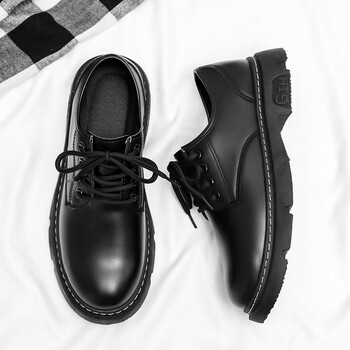 百丽伊人男鞋商务正装英伦风黑色大头休闲皮鞋初中学生厚底内增高潮鞋