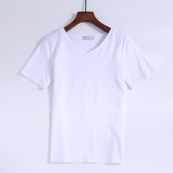 然往白色v领短袖t恤女宽松ins潮2021夏季显瘦棉上衣女学生百搭简约