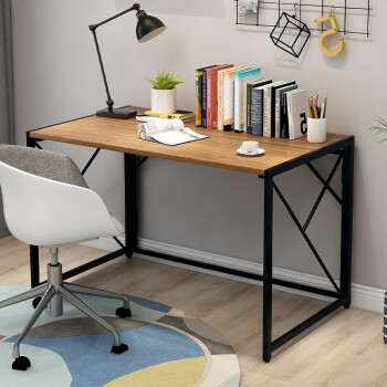 木以成居 电脑桌 折叠书桌加宽台式家用现代简约简易 免安装钢木写字桌子 复古橡木色 100*50cm LY-42220100F