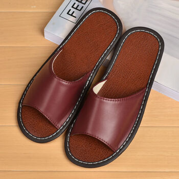 回力居家皮拖鞋室内男女情侣家用夏季家居木地板浴室防凉拖鞋酒红25号