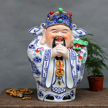 ly烈垚景德镇手绘青花陶瓷器人物财神爷供奉家居客厅立