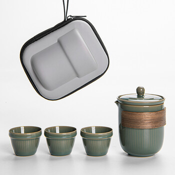 便携茶具旅行茶具套装旅行茶具便携式一壶三杯户外露营泡茶装备青瓷