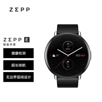 Zepp E 时尚智能手表 NFC 50米防水 圆屏版 极夜黑 皮质表带