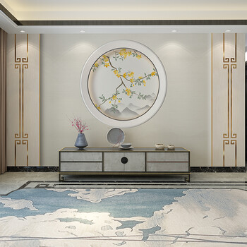 新中式2020年新款电视背景墙布大气壁纸客厅沙发壁画卧室装饰壁布 海